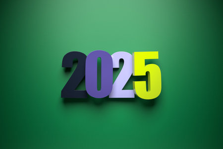 2025 calligraphy with 3d numbers on colorful background with New Year celebration balls for flyers,...