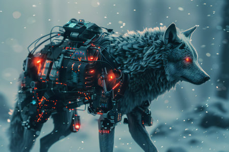 Cyberpunk Wolf In Exoskeleton, 3D Rendering, created by aiの素材