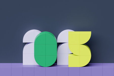 3d illustration Happy new year 2025 background template. Holiday volumetric 3D illustration of the number 2025. Festive poster or banner design. Modern happy new year backgroundの写真素材