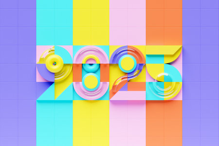 Calendar header number 2025 on pink background. Happy new year 2025 colorful background.の写真素材