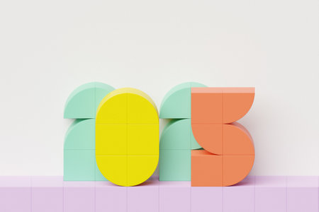 Calendar header number 2025 on pink background. Happy new year 2025 colorful background.の写真素材