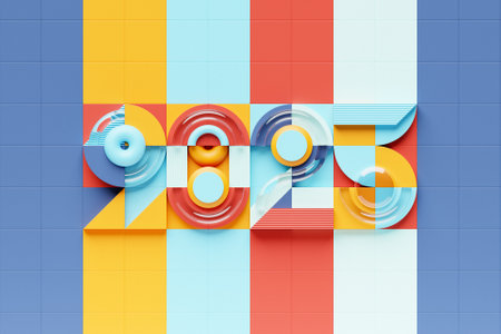 Calendar header number 2025 on pink background. Happy new year 2025 colorful background.の写真素材