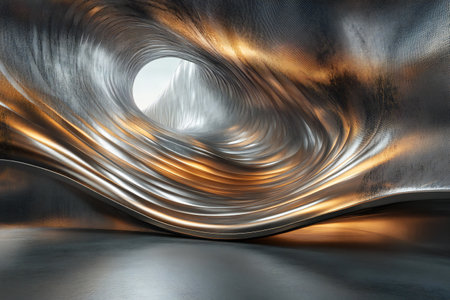 A smooth, flowing structure with wave-like curves, composed of soft metallic shades and bathed in a subtle ambient glow, created by aiの素材