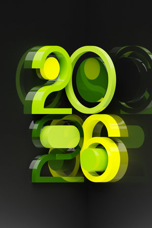 2026 with 3d numbers on colorful background with New Year celebration balls for flyers, posters,...