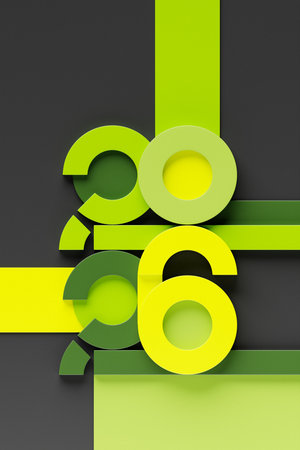 3d illustration Happy new year 2026 background template. Holiday volumetric 3D illustration of the number 2026. Festive poster or banner design. Modern happy new year backgroundの写真素材