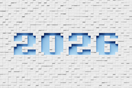 3d illustration Happy new year 2026 background template. Holiday volumetric 3D illustration of the number 2026. Festive poster or banner design. Modern happy new year backgroundの写真素材