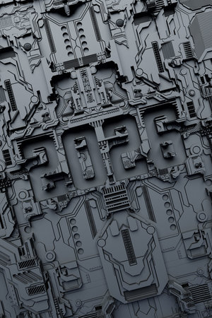 3D abstract geometric tech pattern with a futuristic theme, featuring a tech-themed postcard. Grunge...