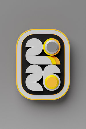 2026 new year card with 3d realistic year number on colorful background. 3D illustration. Volumetric...