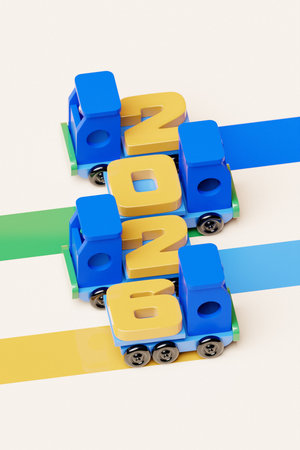 3D rendering of New Year's date 2026 on a kids toy truck. Image of a calendar. Symbol of the coming...