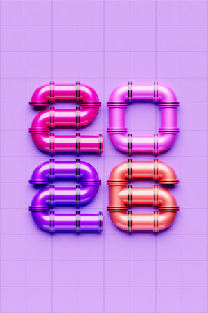 3d illustration Happy new year 2026 background template. Holiday volumetric 3D illustration of the...