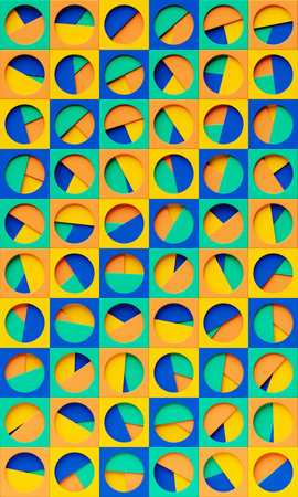 3D rendering. Colorful pattern of different shapes. Minimalistic pattern of simple shapes. Bright...