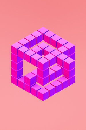 A vibrant 3D cube, representing a digital geometric shapeの写真素材