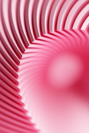 Close-up of an abstract pink geometric shape against a monochrome background, emphasizing sharp...