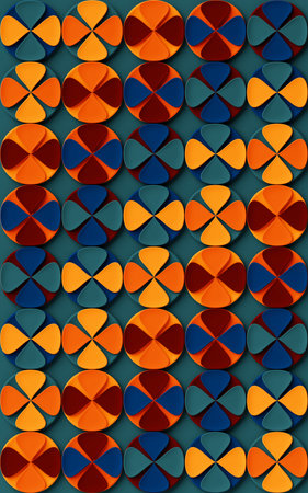A 3D illustration of a colorful pattern in a geometric ornamental style, featuring an abstract...