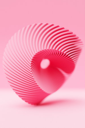 Close-up of an abstract pink geometric shape against a monochrome background, emphasizing sharp lines and modern minimalism, 3D illustrationの写真素材