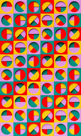 Abstract poster design with colorful geometric shapes. 3D pattern of lines. 3D illustration,...