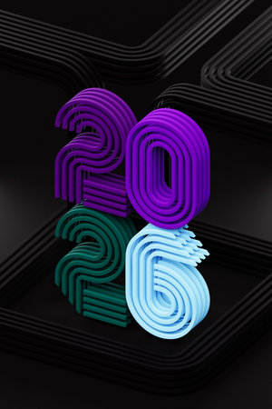 3d illustration Happy new year 2026 background template. Holiday volumetric 3D illustration of the...