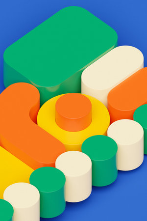 A colorful 3D shapes pattern on a monochrome background, illustrating a digital abstract form