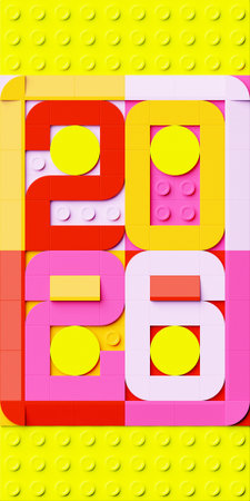 Volumetric multi-colored Numbers of 2026. Trendy Christmas background. Realistic 3d illustration