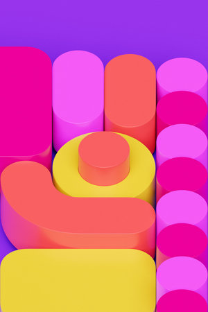 A vibrant 3D shapes with colorful colors positioned on a purple background, representing a digital...