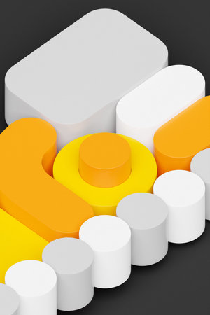 A vibrant 3D shapes with colorful colors positioned on a black background, representing a digital geometric shapeの写真素材