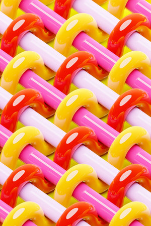 3D rendering. Colorful pattern of different shapes. Minimalistic pattern of simple shapes. Bright creative symmetrical textureの写真素材