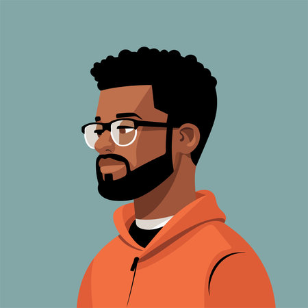 Young african american man with beard and glasses. Vector illustration