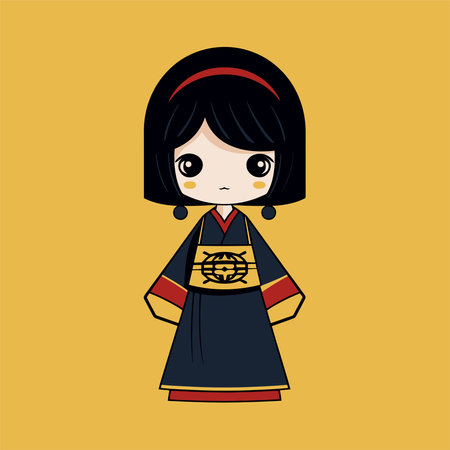 Cute japanese girl with traditional costume. Vector illustration.のイラスト素材