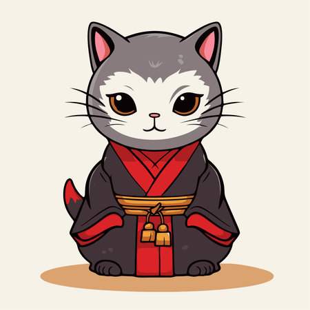 Illustration of a cute cat in a kimono. Vector illustration.のイラスト素材