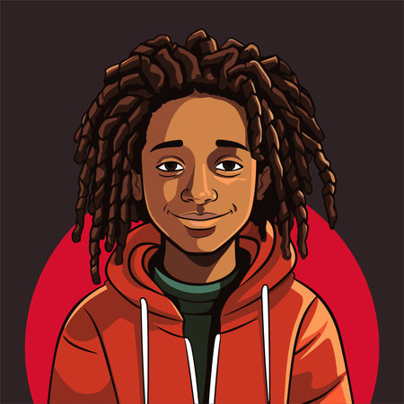 Portrait of a young African American woman with dreadlocks. Vector illustration.のイラスト素材