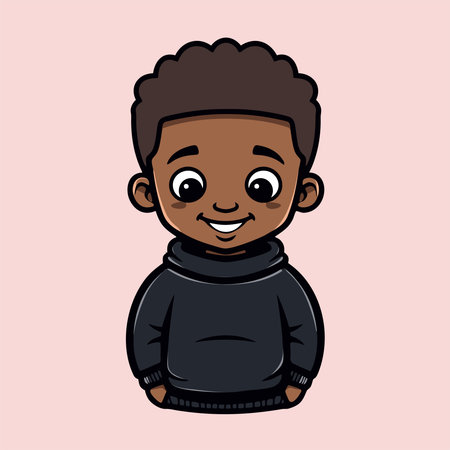 Cute little black boy cartoon isolated on pink background. Vector illustration.のイラスト素材
