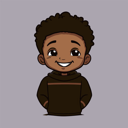 Cute African American Boy Smiling - Cartoon Style Vector Illustration