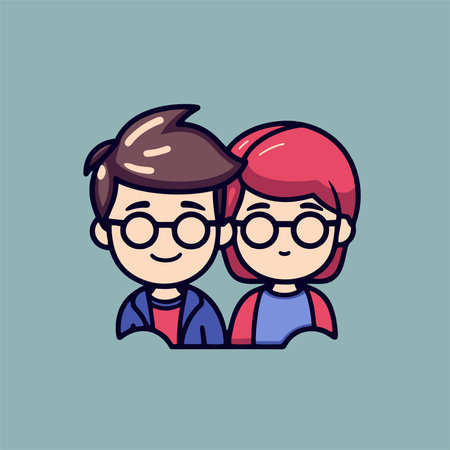 Cute boy and girl with glasses. Vector illustration in cartoon styleのイラスト素材