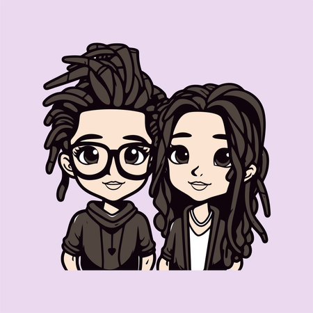 Vector illustration of a couple of hipsters in glasses. Cartoon style.のイラスト素材