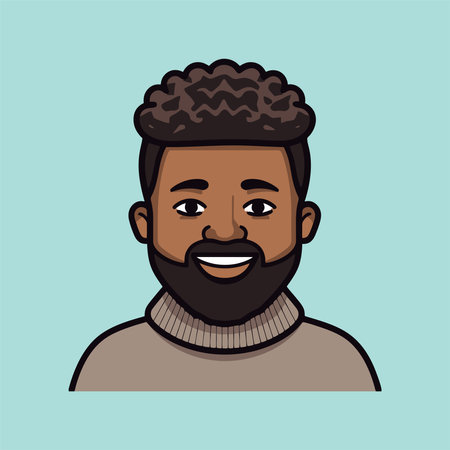 Portrait of a young black man with a beard. Vector illustration.のイラスト素材