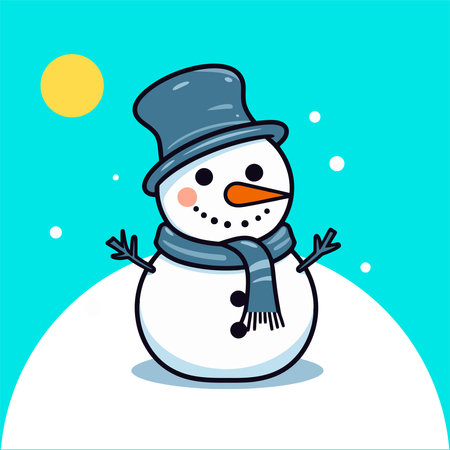 Snowman. Cute cartoon character. Vector illustration. Flat design.のイラスト素材