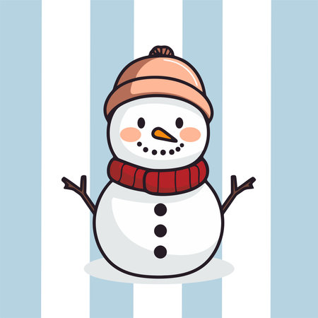 Cute snowman in a hat and scarf. Vector illustration.のイラスト素材