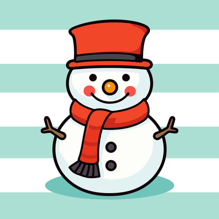 Snowman with red hat, scarf and scarf. Vector illustration.のイラスト素材