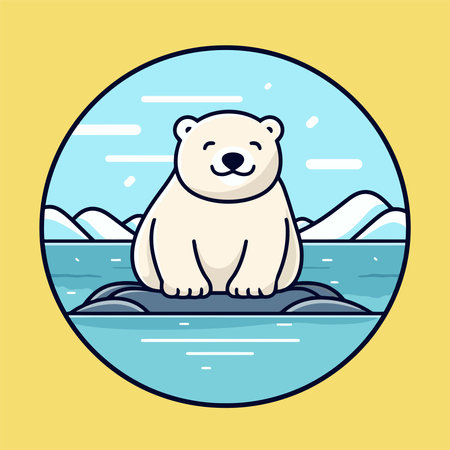 Cute polar bear sitting on the rock. Vector illustration in flat styleのイラスト素材
