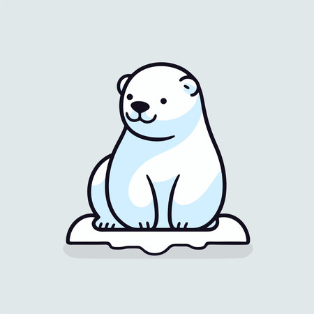 Cute polar bear sitting on ice. Vector illustration in flat style.のイラスト素材