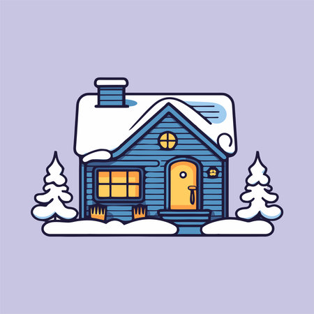 Vector illustration of a cute house in the snow. Winter holidays.のイラスト素材
