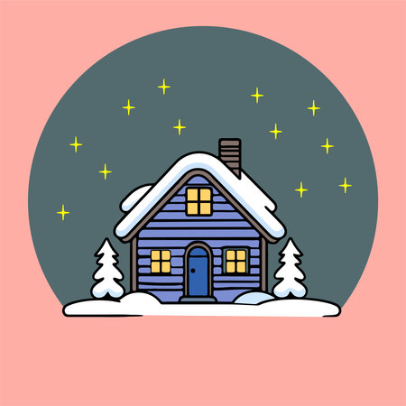 Winter house in the snow. Christmas and New Year. Vector illustrationのイラスト素材