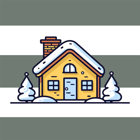 Winter house with chimney and snowdrift. Vector illustration.のイラスト素材