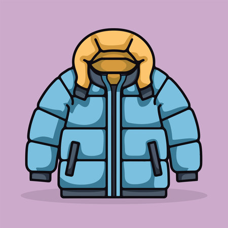 Winter jacket. Vector illustration in cartoon style. Isolated on purple background.のイラスト素材