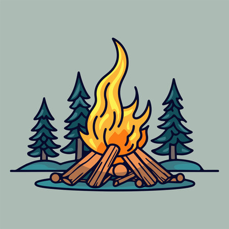 Bonfire in the forest. Vector illustration in a flat style.のイラスト素材