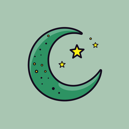 Crescent moon and stars vector illustration. Vector illustration in flat style.のイラスト素材