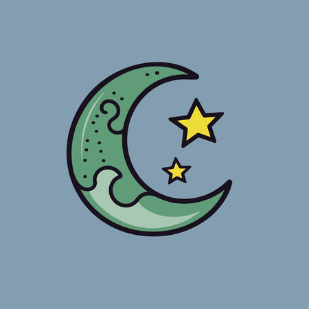 Crescent moon and star icon. Vector illustration in flat style.のイラスト素材