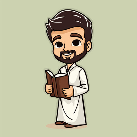 Handsome Muslim man reading a book. Vector cartoon illustration.のイラスト素材
