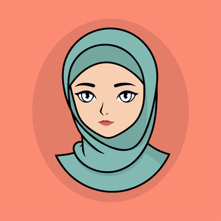 Ilustración de Hijab woman face. Vector illustration in flat design style. - Imagen libre de derechos