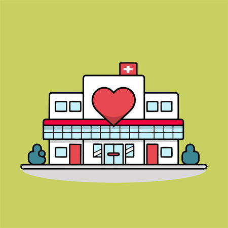 Hospital building with a heart in the center. Vector illustration.のイラスト素材